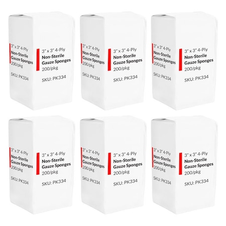 Oasis Non-Woven Gauze Sponges 3 x 3 4 Ply 200 Per Pack, 6 Packs PK334X6